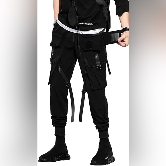 Dudhuh Black Techwear Cargo Jogger Pants Tactical Streetwear Size Small - Picture 3 of 15